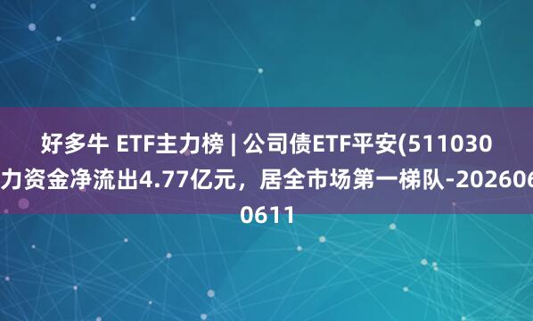 好多牛 ETF主力榜 | 公司债ETF平安(511030)主力资金净流出4.77亿元，居全市场第一梯队-20260611